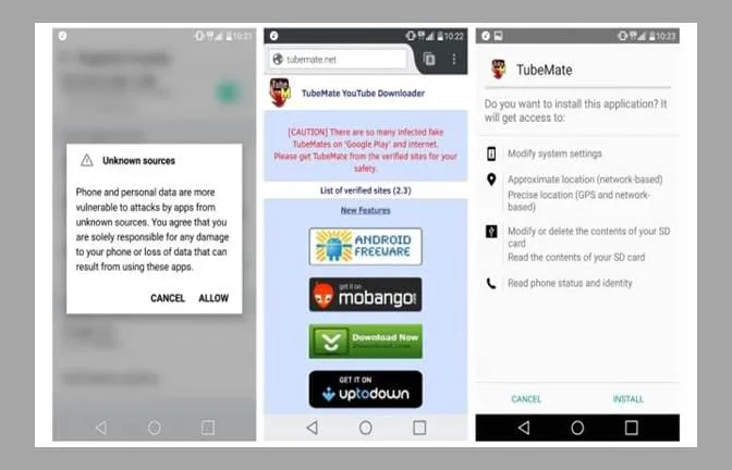 تفعيل مصادر غير معروفة لتثبيت تطبيق TubeMate على الاندرويد