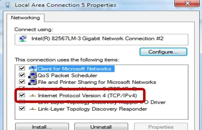 اختيار Internet Protocol Version 4 TCP/IPv4 من خصائص الشبكة