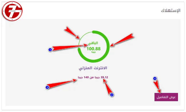 لمعرفة المتبقي من باقة الانترنت we عن طريق التطبيق